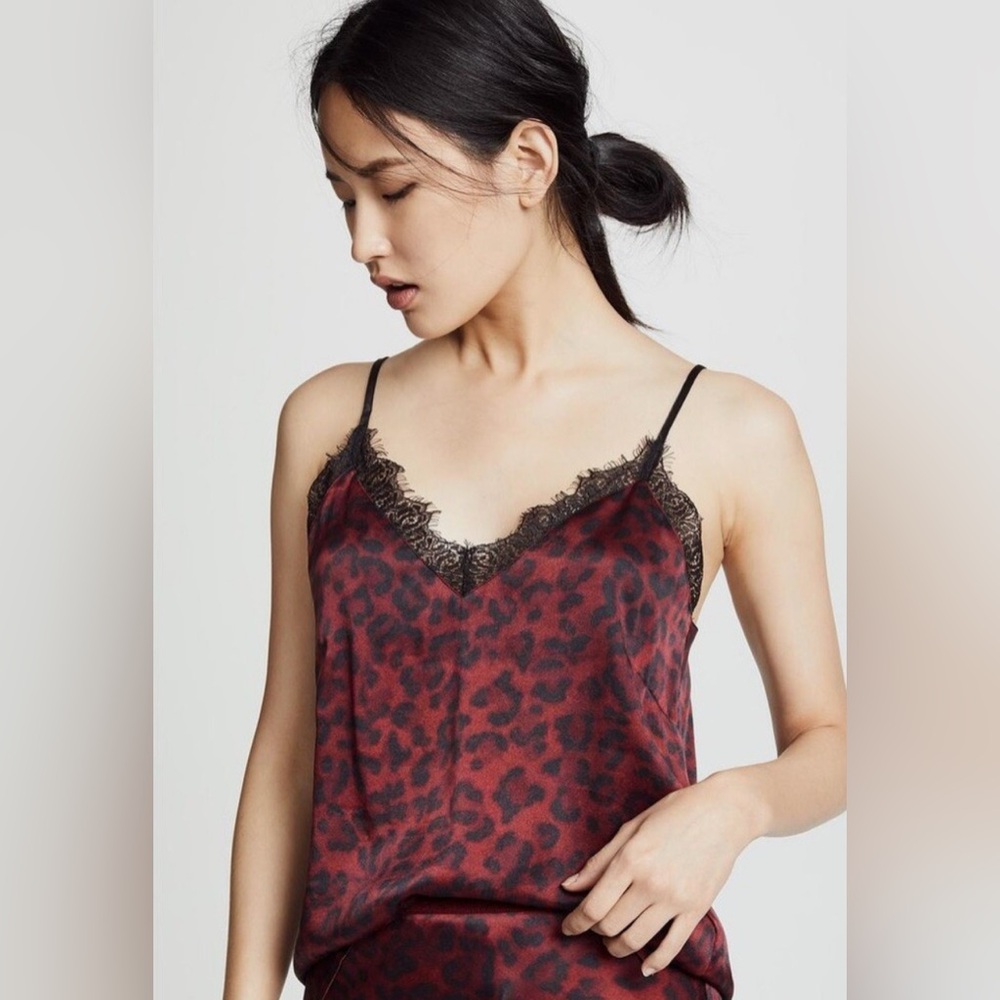 Anine Bing Red Leopard Cami with Black Lace